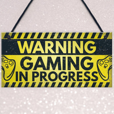 Red Ocean WARNING Gaming Hanging Door Sign Gamer Gifts Gamer ...