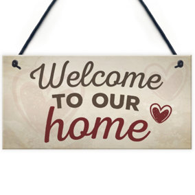 Red Ocean Welcome To Our Home House Hanging Wall Greeting Plaque Garden Gate Door Sign New Home Gift