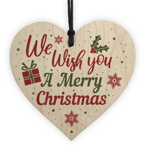 Red Ocean Wish You A Merry Christmas Wooden Heart Christmas Tree Xmas Bauble Decoration Gift