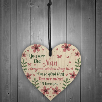 Nanny Gift Nan Mothers Day Gifts Red Ocean Wooden Heart Sign Gift