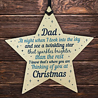 Red Ocean Wooden Memory Hanging Star Christmas Tree Decoration Dad Memorial Bauble Keepsake