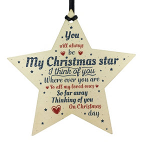 Red Ocean Wooden Star Christmas Tree Bauble Memorial Mum Gift Rememberance Hanging Plaque Sign Family Friendship