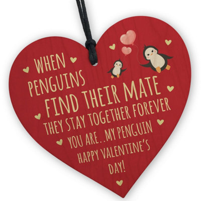 Red Ocean You Are My Penguin Valentines Gift Wood Heart Valentines