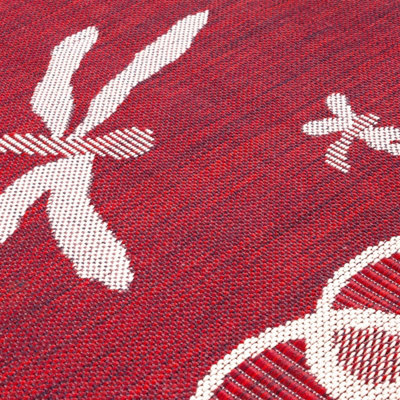 Red Outdoor Rug, Animal Bordered Stain-Resistant Rug For Patio Decks ...