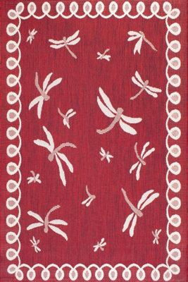 Red Outdoor Rug, Animal Bordered Stain-Resistant Rug For Patio Decks Garden Balcony, Modern Outdoor Area Rug-120cm X 170cm