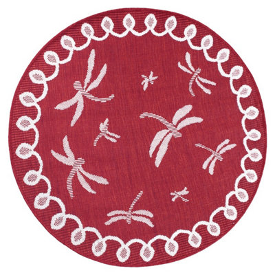 Red Outdoor Rug, Animal Bordered Stain-Resistant Rug For Patio Decks Garden Balcony, Modern Outdoor Area Rug-120cm X 170cm