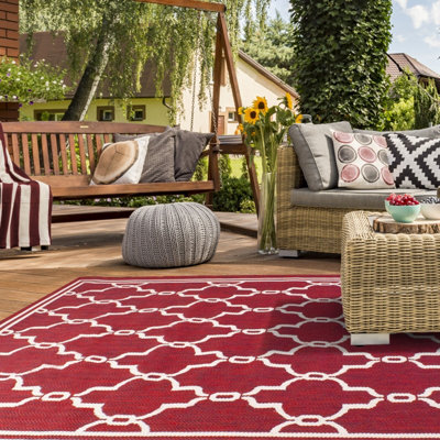 Red Outdoor Rug, Geometric Stain-Resistant Rug For Patio Decks Garden ...