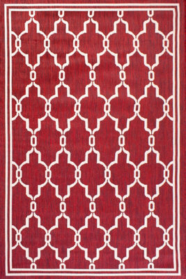 Red Outdoor Rug, Geometric Stain-Resistant Rug For Patio Decks Garden ...