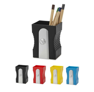 Red Pencil Sharpener Shaped Home Office, School Desk Organiser Plastic Pen Pot Holder