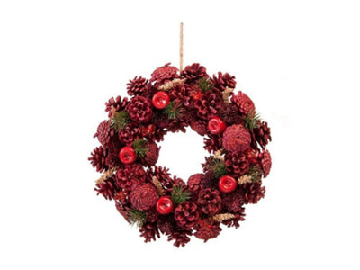 Red Pinecone & Apple Wreath - 36cm (14") Diameter (P027738) Price Comparisons | Compare The Build