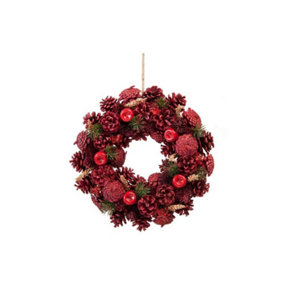 Red Pinecone & Apple Wreath - 36cm (14") Diameter (P027738)