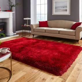 Red Plain Handmade Modern Shaggy Easy to clean Rug for Bed Room Living Room and Dining Room-120cm X 170cm