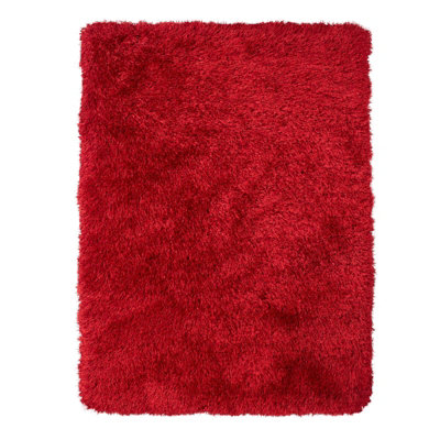 Red Plain Handmade Modern Shaggy Easy to clean Rug for Bed Room Living ...