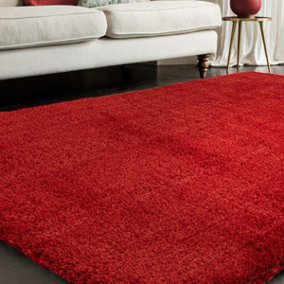Red Plain Luxurious Modern Shaggy Easy to clean Rug for Bed Room Living Room and Dining Room-120cm X 170cm