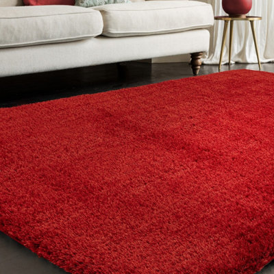 Red Plain Luxurious Modern Shaggy Easy to clean Rug for Bed Room Living ...