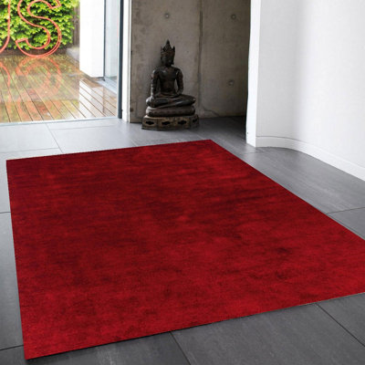 Red Plain Modern Easy to clean Rug for Dining Room Bed Room and Living ...