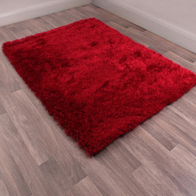 Red Plain Shaggy Handmade Plain Sparkle Rug for Bedroom & Living Room-120cm X 170cm