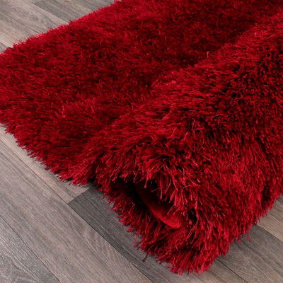 Red Plain Shaggy Handmade Plain Sparkle Rug for Bedroom & Living Room-120cm X 170cm