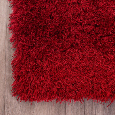 Red Plain Shaggy Handmade Plain Sparkle Rug for Bedroom & Living Room ...