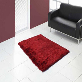 Red Plain Shaggy Handmade Plain Sparkle Rug for Bedroom & Living Room-133cm (Circle)
