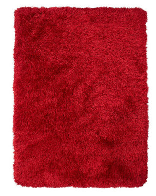 Red Plain Shaggy Rug, Anti-Shed Rug, 8mm Thickness Handmade Rug, Modern Rug for Bedroom, & Dining Room-60cm X 120cm