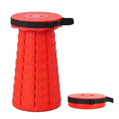 Red Portable Folding Telescopic Stool Adjustable Camping Hiking Chair 45cm