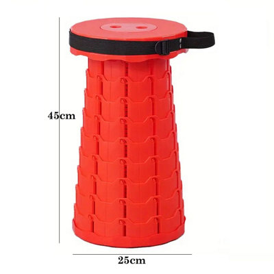 Red Portable Folding Telescopic Stool Adjustable Camping Hiking Chair 45cm