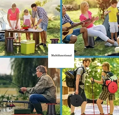 Red Portable Folding Telescopic Stool Adjustable Camping Hiking Chair 45cm
