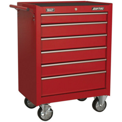 Red Portable Tool Chest with 6 Drawers and Lock for Mobile Storage Solutions