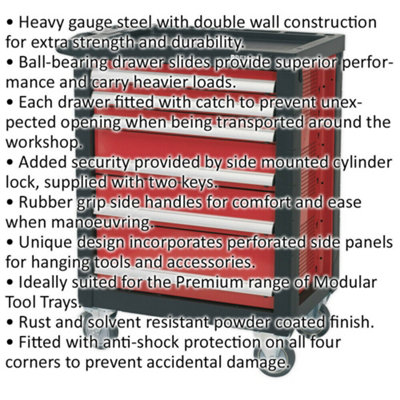 Red Portable Tool Chest with 6 Drawers - Locking Mobile Storage Box 765 ...