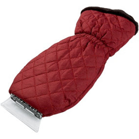 Red Quilted Ice Scraper Glove - Warm Fleece-Lined Mitt with Built-in Heavy-Duty Snow & Frost Remover for Car Windscreen