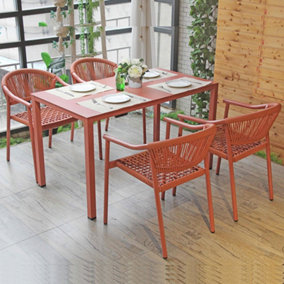 red rattan wicker garden outdoor four 4 seater bistro table and chairs furniture patio dining set