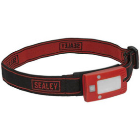 Red Rechargeable Head Torch - Adjustable Band - Automatic Sensor - 2W COB LED