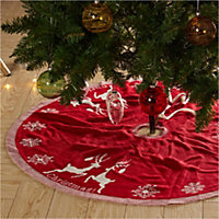 Red Reindeer Pattern Christmas Tree Skirt Christmas Decoration 120 cm