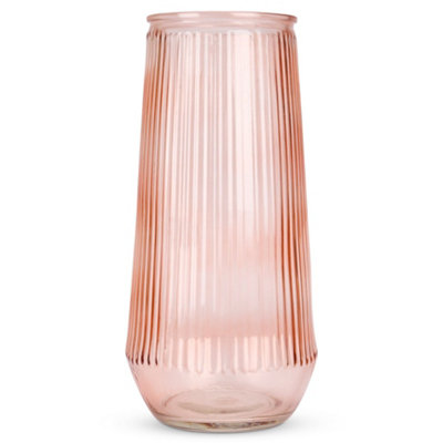 Red Ribbed Glass Flower Vase - 30cm