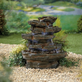Red Rock Springs Water Feature Including LEDs - Poly-Resin - L35 x W62 x H71 cm - Natural