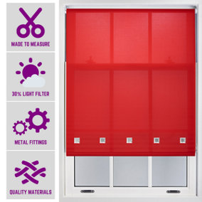 Red Roller Blind with Chrome Square Eyelets and Meta Fittings Cut to Size by Furnished - (W)120cm x (L)165cm
