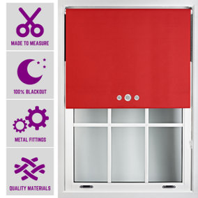 Red Roller Blind with Triple Round Eyelet Design and Metal Fittings - Made to Measure Blackout Blinds, (W)120cm x (L)210cm