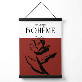 Red Rose Boho Sketch Floral Medium Poster with Black Hanger