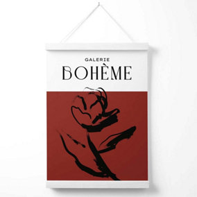 Red Rose Boho Sketch Floral Poster with Hanger / 33cm / White