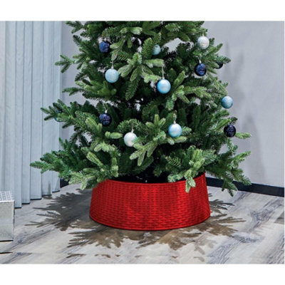 Red Round Rattan Wicker Christmas Tree Skirt -  Large