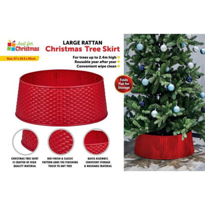 Red Round Rattan Wicker Christmas Tree Skirt -  Large