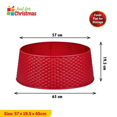 Red Round Rattan Wicker Christmas Tree Skirt -  Large - 3