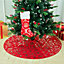 Red Round Snowflake Christmas Tree Base Skirt Xmas Ornament with Hanging Stocking Dia 120cm
