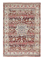 Red Rug, Traditional Luxurious Rug, Floral Rug, Stain-Resistant Persian Rug for Bedroom, & Dining Room-115cm (Circle)