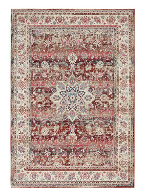 Red Rug, Traditional Luxurious Rug, Floral Rug, Stain-Resistant Persian Rug for Bedroom, & Dining Room-115cm (Circle)