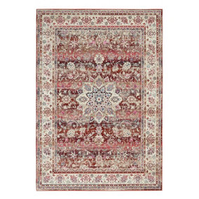 Red Rug, Traditional Luxurious Rug, Floral Rug, Stain-Resistant Persian Rug for Bedroom, & Dining Room-121cm X 173cm