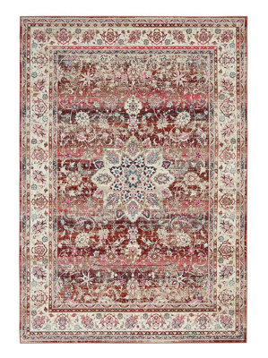 Red Rug, Traditional Luxurious Rug, Floral Rug, Stain-Resistant Persian Rug for Bedroom, & Dining Room-183cm (Circle)