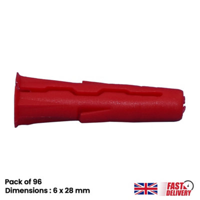 Red Screw Wall Expansion Fixing Rawl Plugs for Brick Stone Concrete Wall Plasterboard, 96pcs