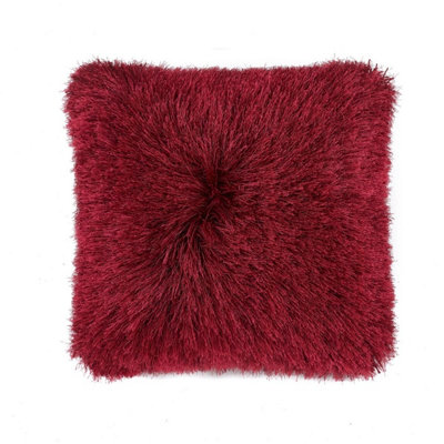 Red Shaggy Cushion, Anti-Shed Plain Cushion, Modern Luxurious Red Cushion -43 X 43cm (Cushion)
